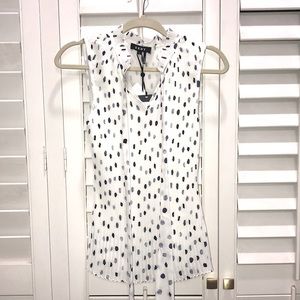 DKNY True Blue Sleeveless Pleated Tie Mock Neck Top